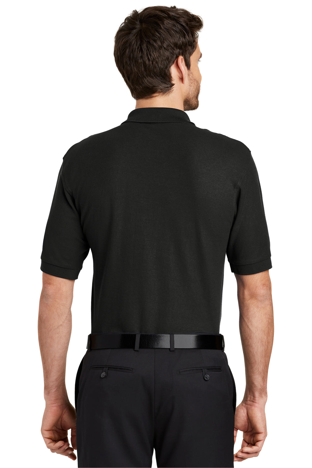 Port Authority K500P/TLK500P Mens Silk Touch Wrinkle Resistant Short Sleeve Polo Shirt w/ Pocket Black Model Back