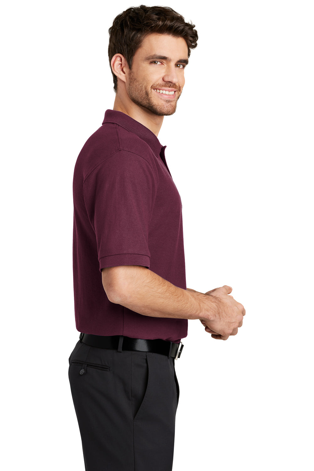 Port Authority K500P/TLK500P Mens Silk Touch Wrinkle Resistant Short Sleeve Polo Shirt w/ Pocket Burgundy Model Side