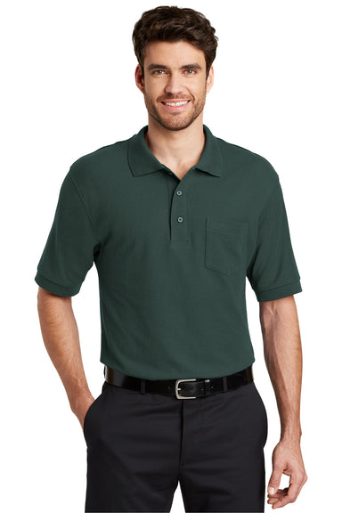 Port Authority K500P/TLK500P Mens Silk Touch Wrinkle Resistant Short Sleeve Polo Shirt w/ Pocket Dark Green Model Front