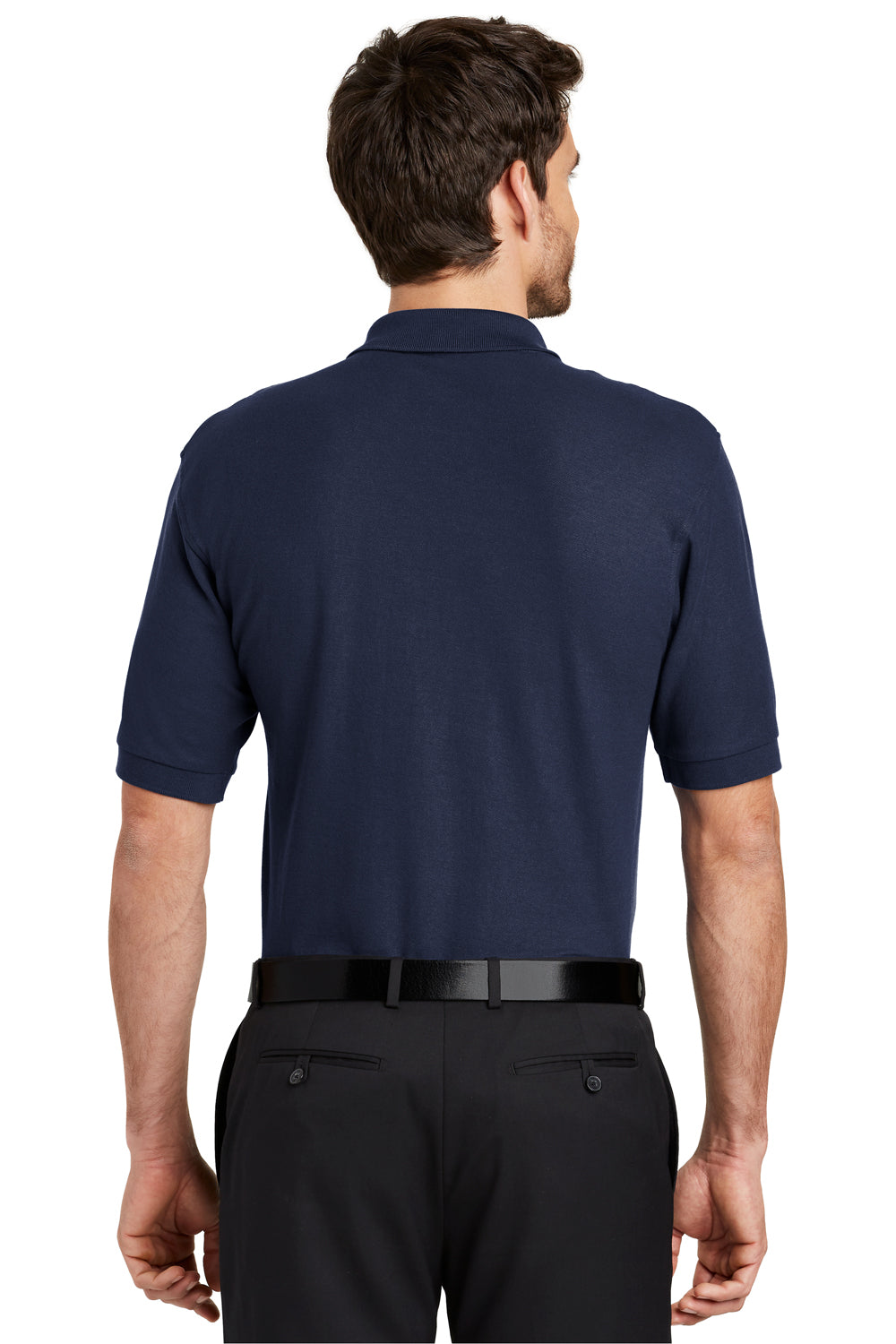 Port Authority K500P/TLK500P Mens Silk Touch Wrinkle Resistant Short Sleeve Polo Shirt w/ Pocket Navy Blue Model Back