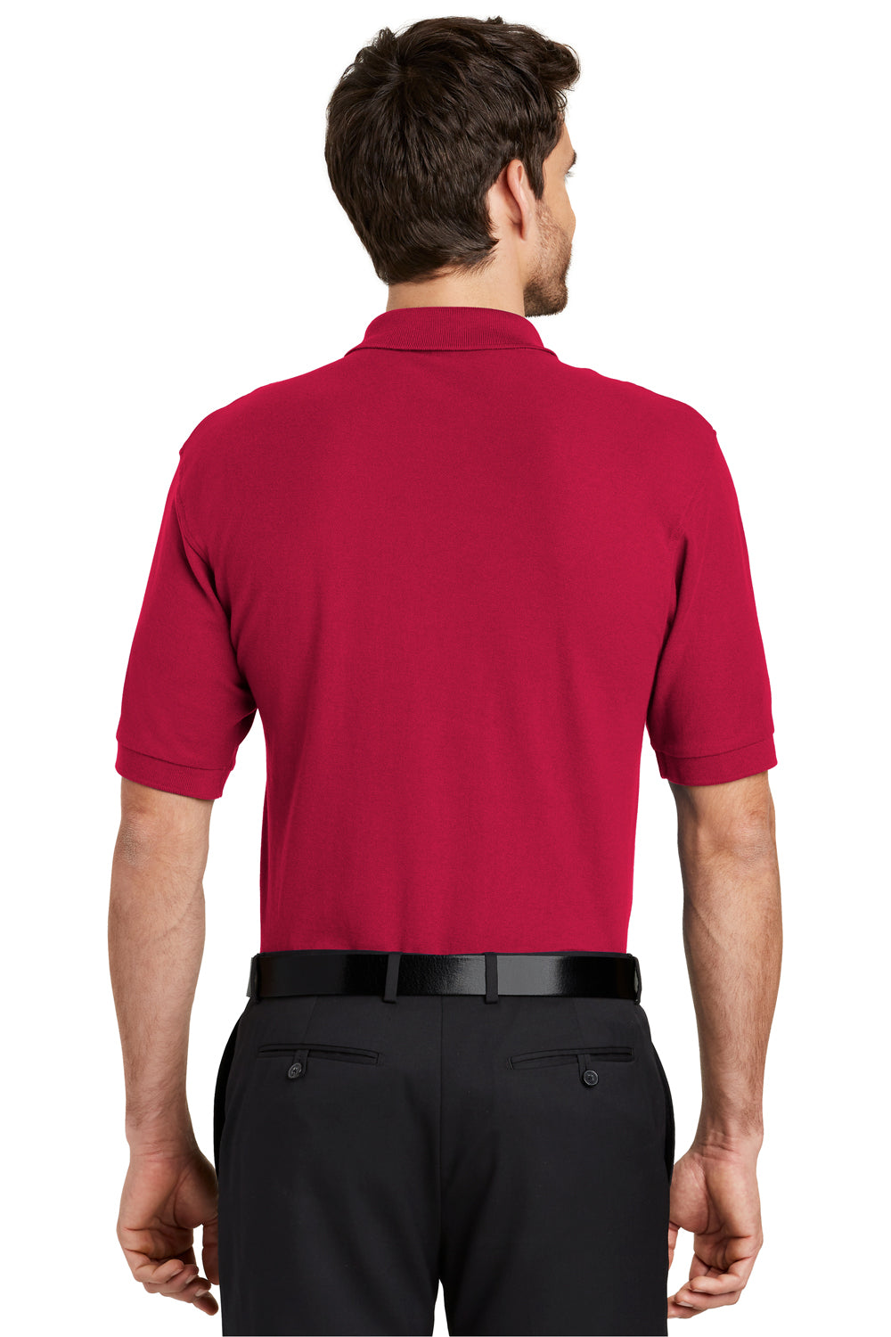 Port Authority K500P/TLK500P Mens Silk Touch Wrinkle Resistant Short Sleeve Polo Shirt w/ Pocket Red Model Back