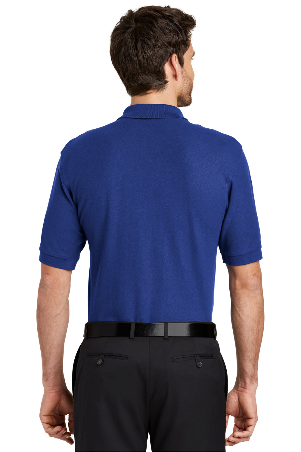 Port Authority K500P/TLK500P Mens Silk Touch Wrinkle Resistant Short Sleeve Polo Shirt w/ Pocket Royal Blue Model Back