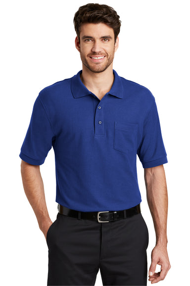 Port Authority K500P/TLK500P Mens Silk Touch Wrinkle Resistant Short Sleeve Polo Shirt w/ Pocket Royal Blue Model Front