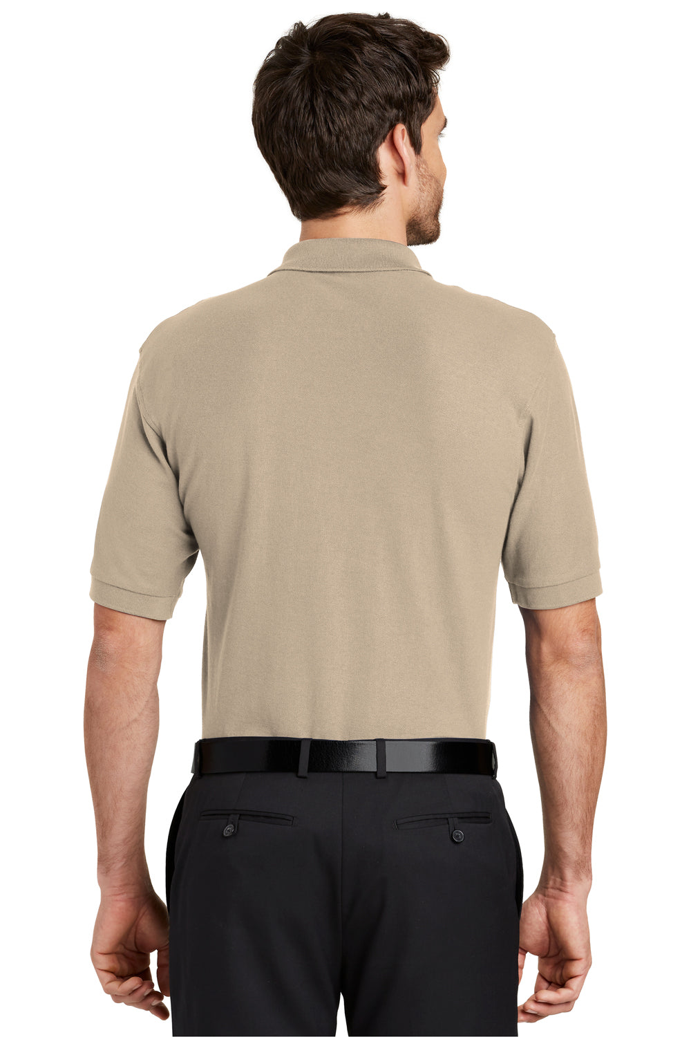 Port Authority K500P/TLK500P Mens Silk Touch Wrinkle Resistant Short Sleeve Polo Shirt w/ Pocket Stone Model Back