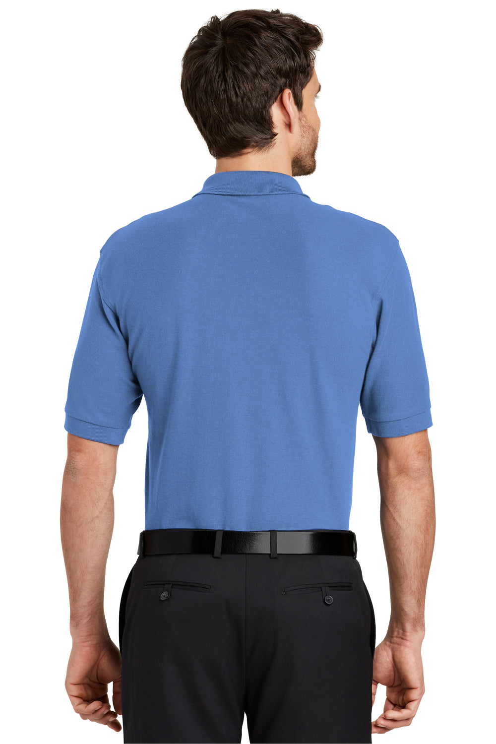 Port Authority K500P/TLK500P Mens Silk Touch Wrinkle Resistant Short Sleeve Polo Shirt w/ Pocket Ultramarine Blue Model Back