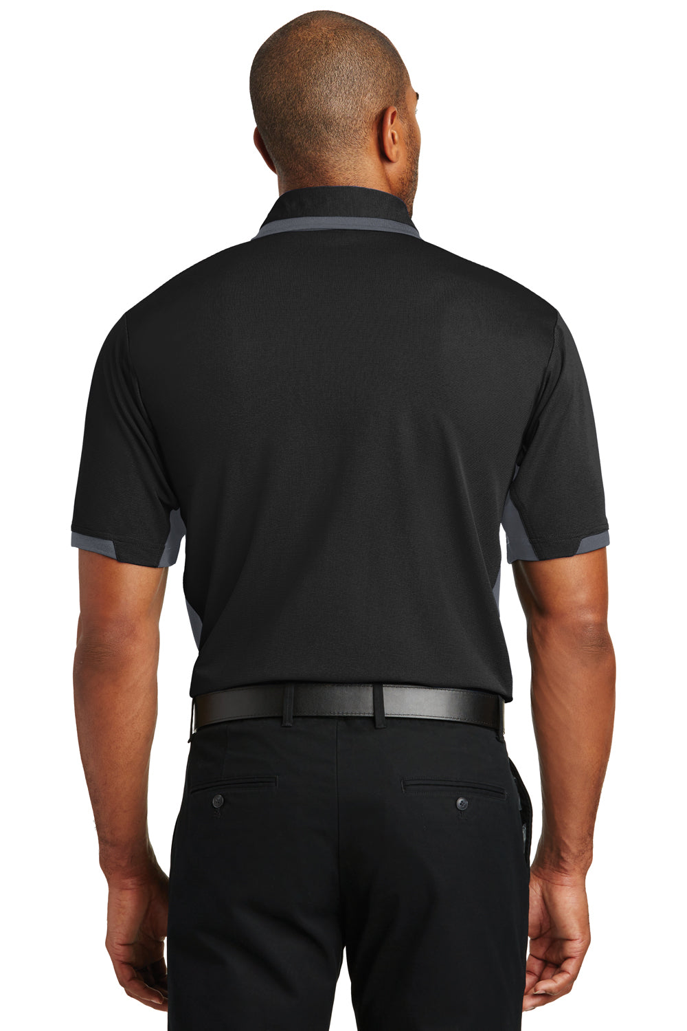 Port Authority K524 Mens Dry Zone Moisture Wicking Short Sleeve Polo Shirt Black/Iron Grey Model Back