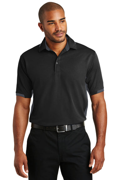 Port Authority K524 Mens Dry Zone Moisture Wicking Short Sleeve Polo Shirt Black/Iron Grey Model Front