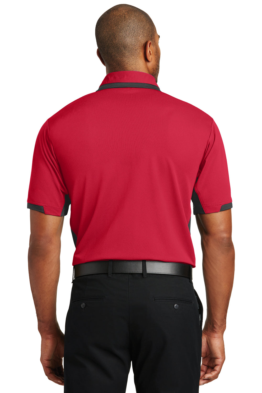 Port Authority K524 Mens Dry Zone Moisture Wicking Short Sleeve Polo Shirt Engine Red/Black Model Back