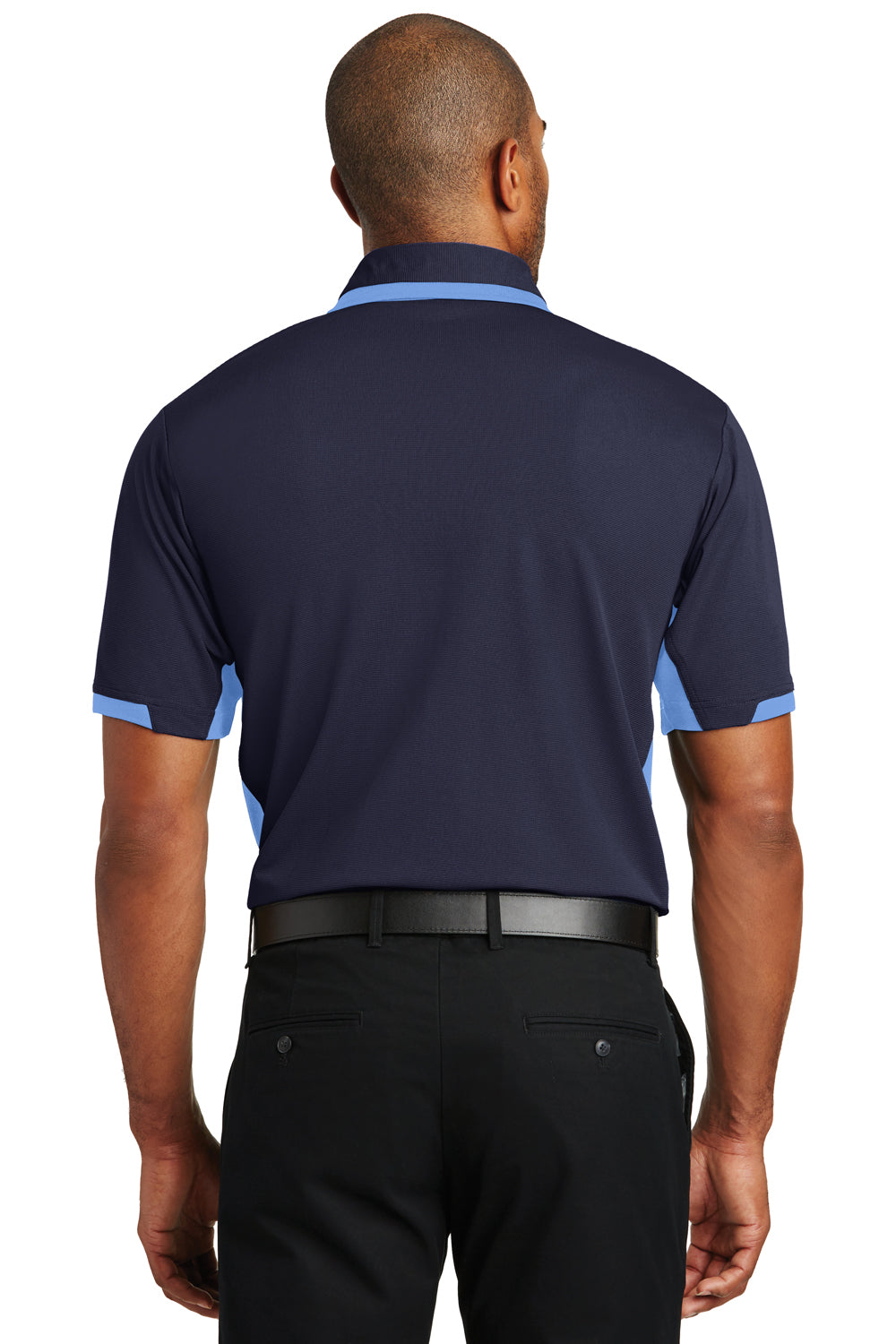 Port Authority K524 Mens Dry Zone Moisture Wicking Short Sleeve Polo Shirt Navy Blue/Lake Blue Model Back