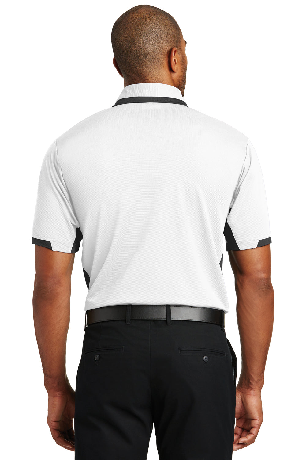 Port Authority K524 Mens Dry Zone Moisture Wicking Short Sleeve Polo Shirt White/Black Model Back