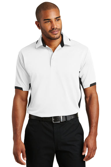 Port Authority K524 Mens Dry Zone Moisture Wicking Short Sleeve Polo Shirt White/Black Model Front