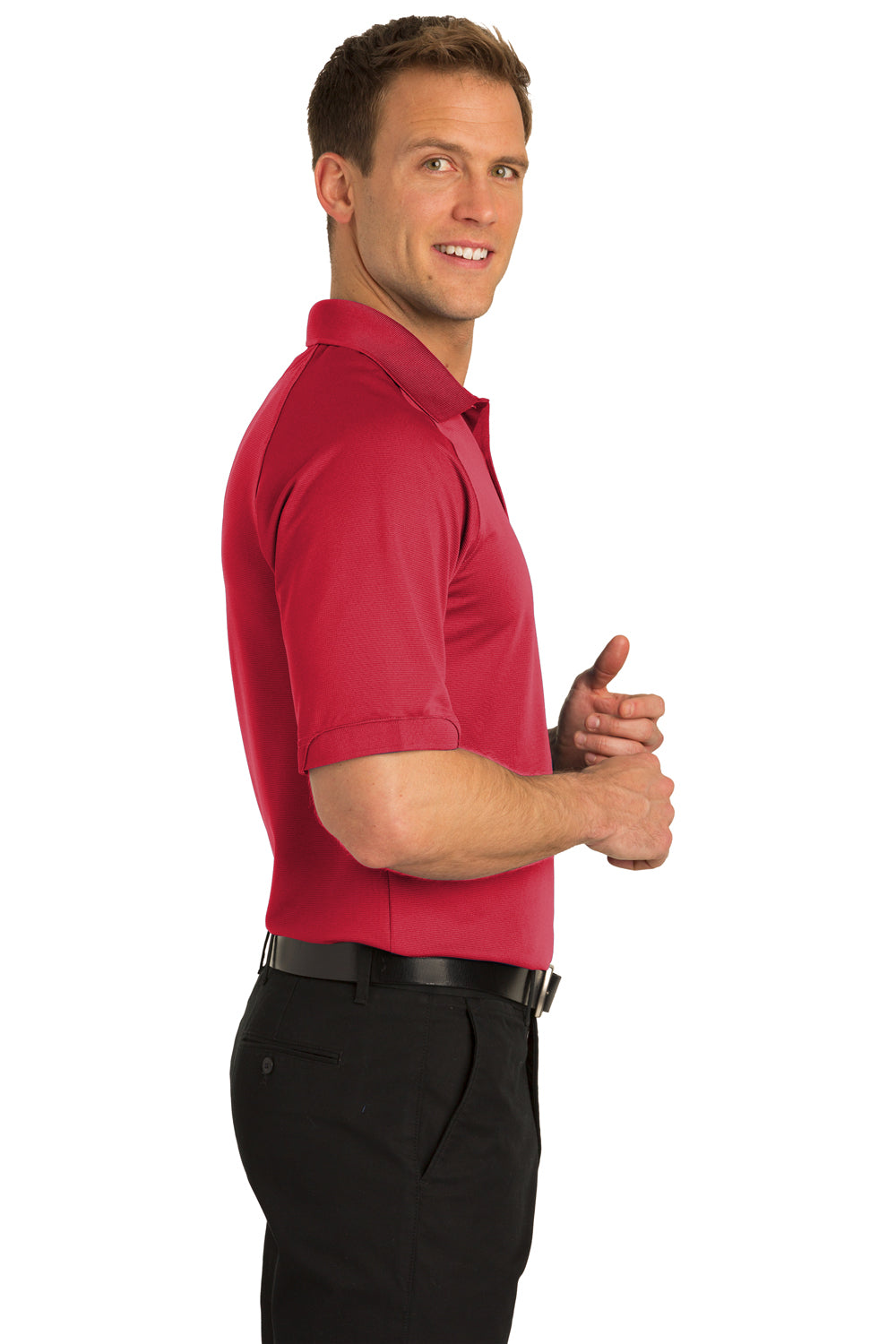 Port Authority K525/TLK525 Mens Dry Zone Moisture Wicking Short Sleeve Polo Shirt Engine Red Model Side