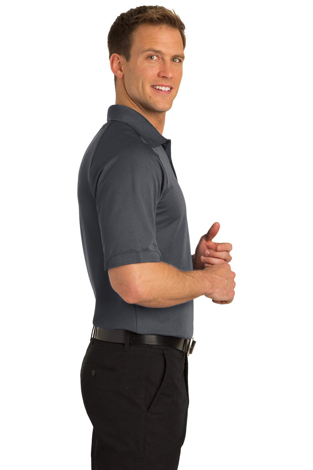 Port Authority K525/TLK525 Mens Dry Zone Moisture Wicking Short Sleeve Polo Shirt Iron Grey Model Side