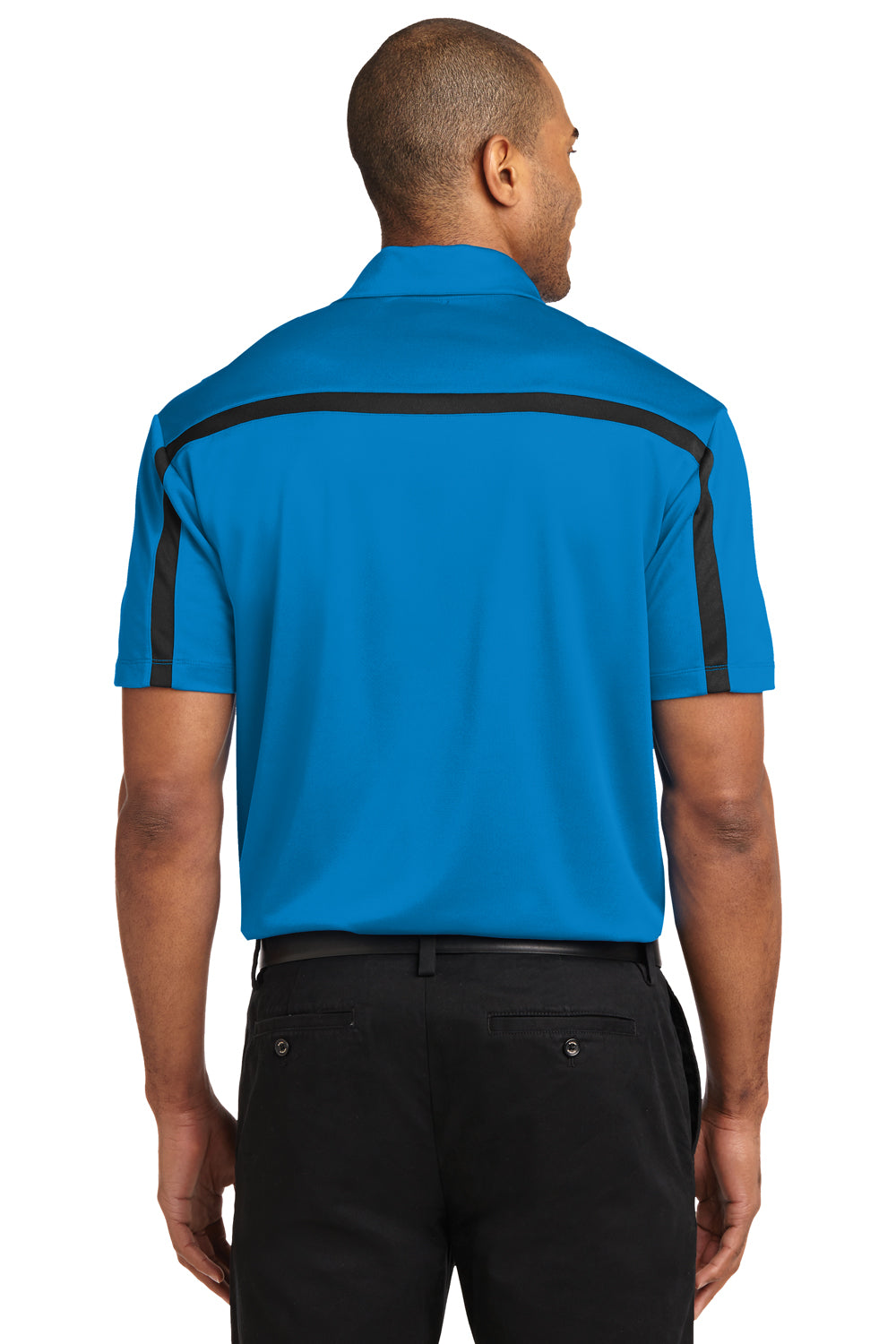 Port Authority K547 Mens Silk Touch Performance Moisture Wicking Short Sleeve Polo Shirt Brilliant Blue/Black Model Back