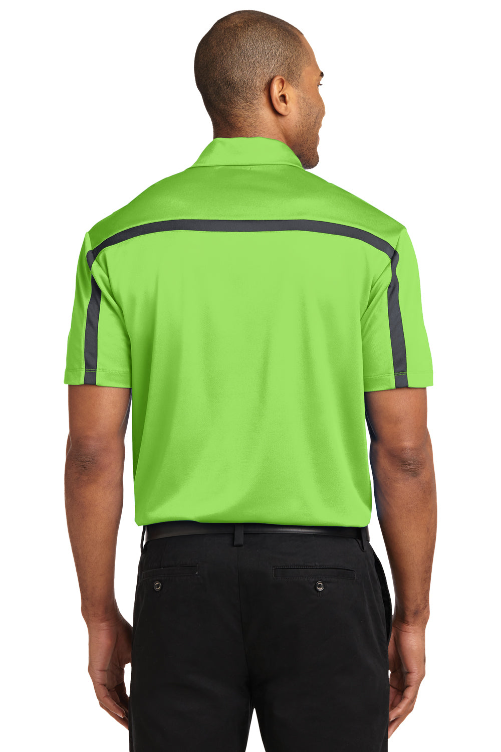 Port Authority K547 Mens Silk Touch Performance Moisture Wicking Short Sleeve Polo Shirt Lime Green/Steel Grey Model Back