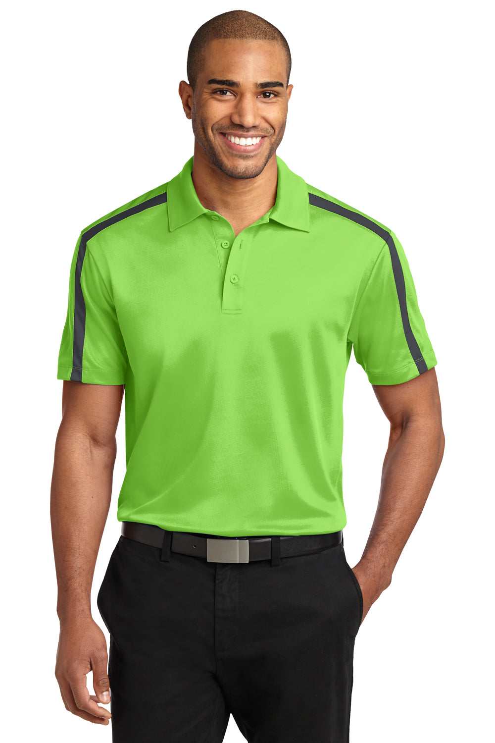 Port Authority K547 Mens Lime Green Steel Grey Silk Touch Performance Moisture Wicking Short Sleeve Polo Shirt BigTopShirtShop