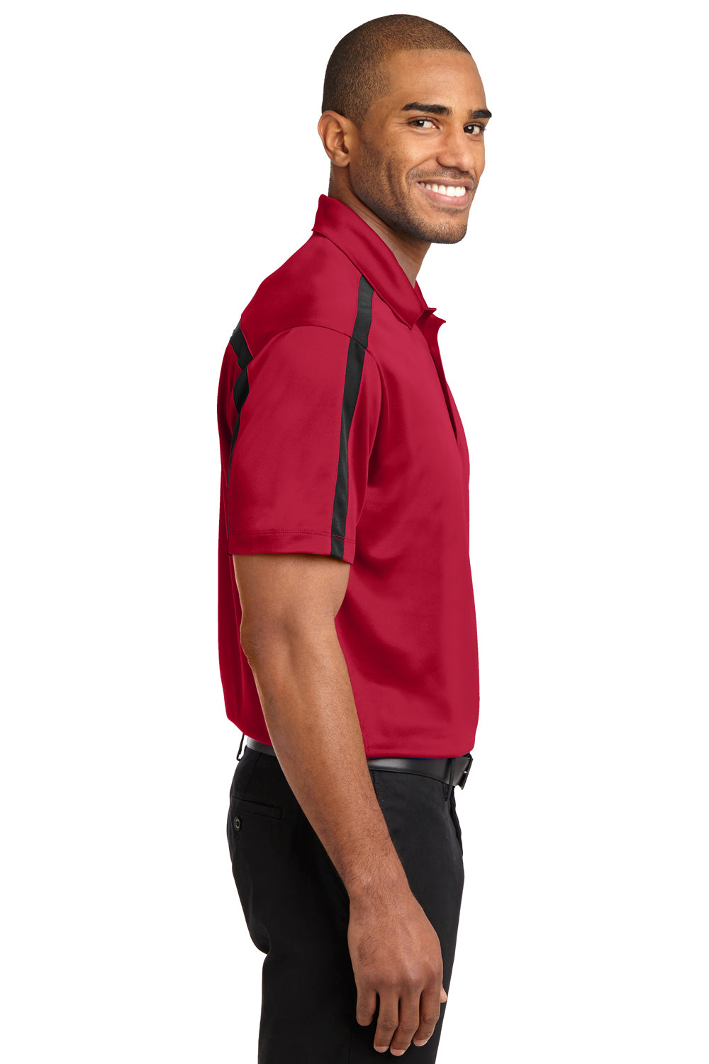 Port Authority K547 Mens Silk Touch Performance Moisture Wicking Short Sleeve Polo Shirt Red/Black Model Side