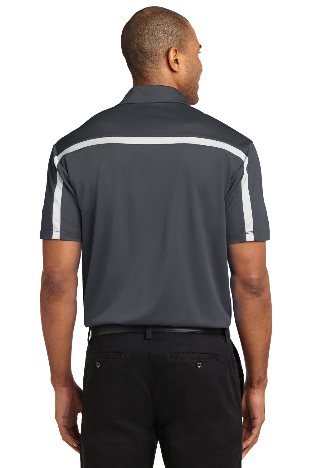 Port Authority K547 Mens Silk Touch Performance Moisture Wicking Short Sleeve Polo Shirt Steel Grey/White Model Back