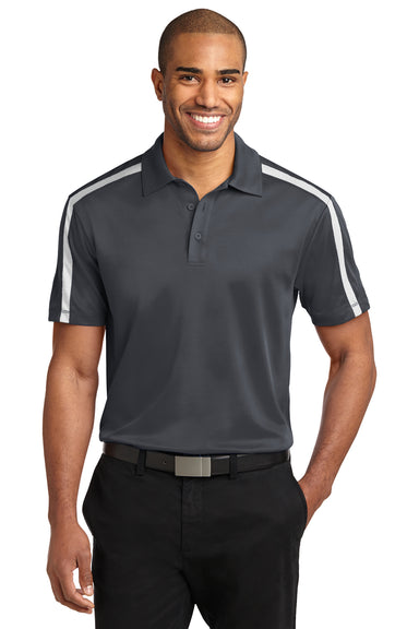 Port Authority K547 Mens Silk Touch Performance Moisture Wicking Short Sleeve Polo Shirt Steel Grey/White Model Front