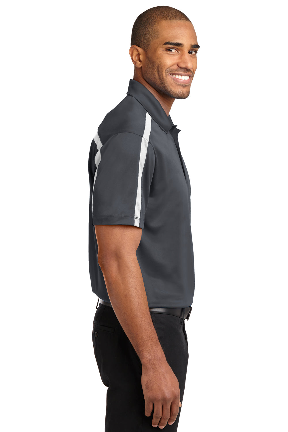 Port Authority K547 Mens Silk Touch Performance Moisture Wicking Short Sleeve Polo Shirt Steel Grey/White Model Side