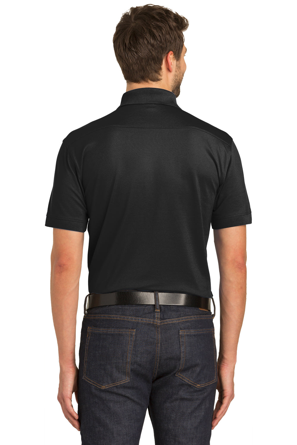 Port Authority K555 Mens Moisture Wicking Short Sleeve Polo Shirt Black Model Back