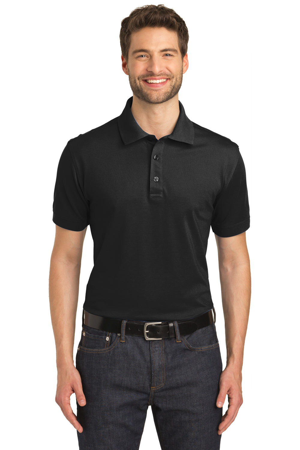 Port Authority K555 Mens Moisture Wicking Short Sleeve Polo Shirt Black Model Front