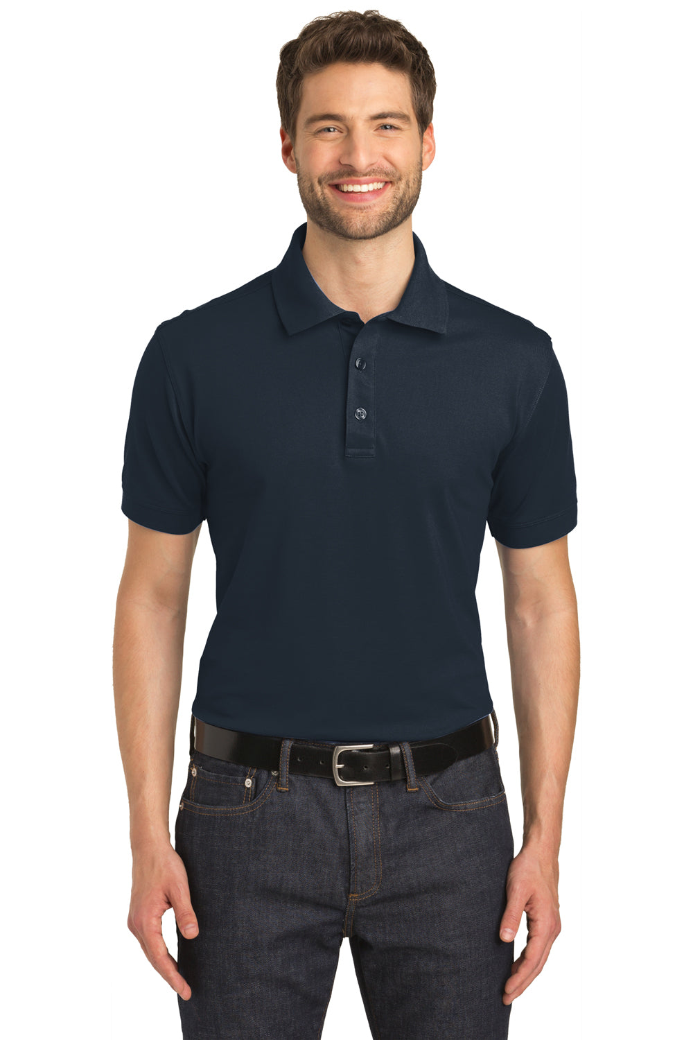 Port Authority K555 Mens Moisture Wicking Short Sleeve Polo Shirt Dress Navy Blue Model Front