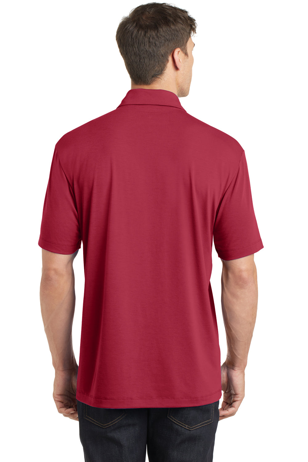 Port Authority K568 Mens Cotton Touch Performance Moisture Wicking Short Sleeve Polo Shirt Chili Red Model Back