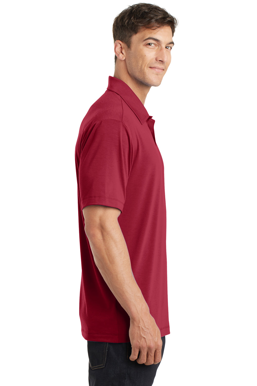 Port Authority K568 Mens Cotton Touch Performance Moisture Wicking Short Sleeve Polo Shirt Chili Red Model Side