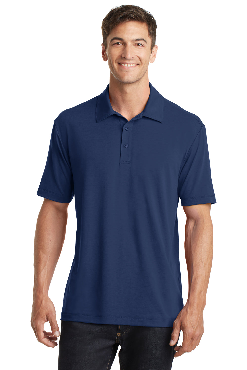 Port Authority K568 Mens Cotton Touch Performance Moisture Wicking Short Sleeve Polo Shirt Estate Blue Model Front