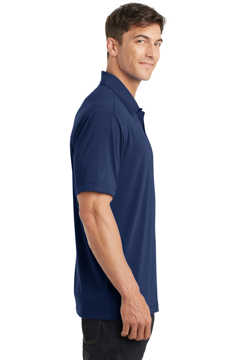 Port Authority K568 Mens Cotton Touch Performance Moisture Wicking Short Sleeve Polo Shirt Estate Blue Model Side