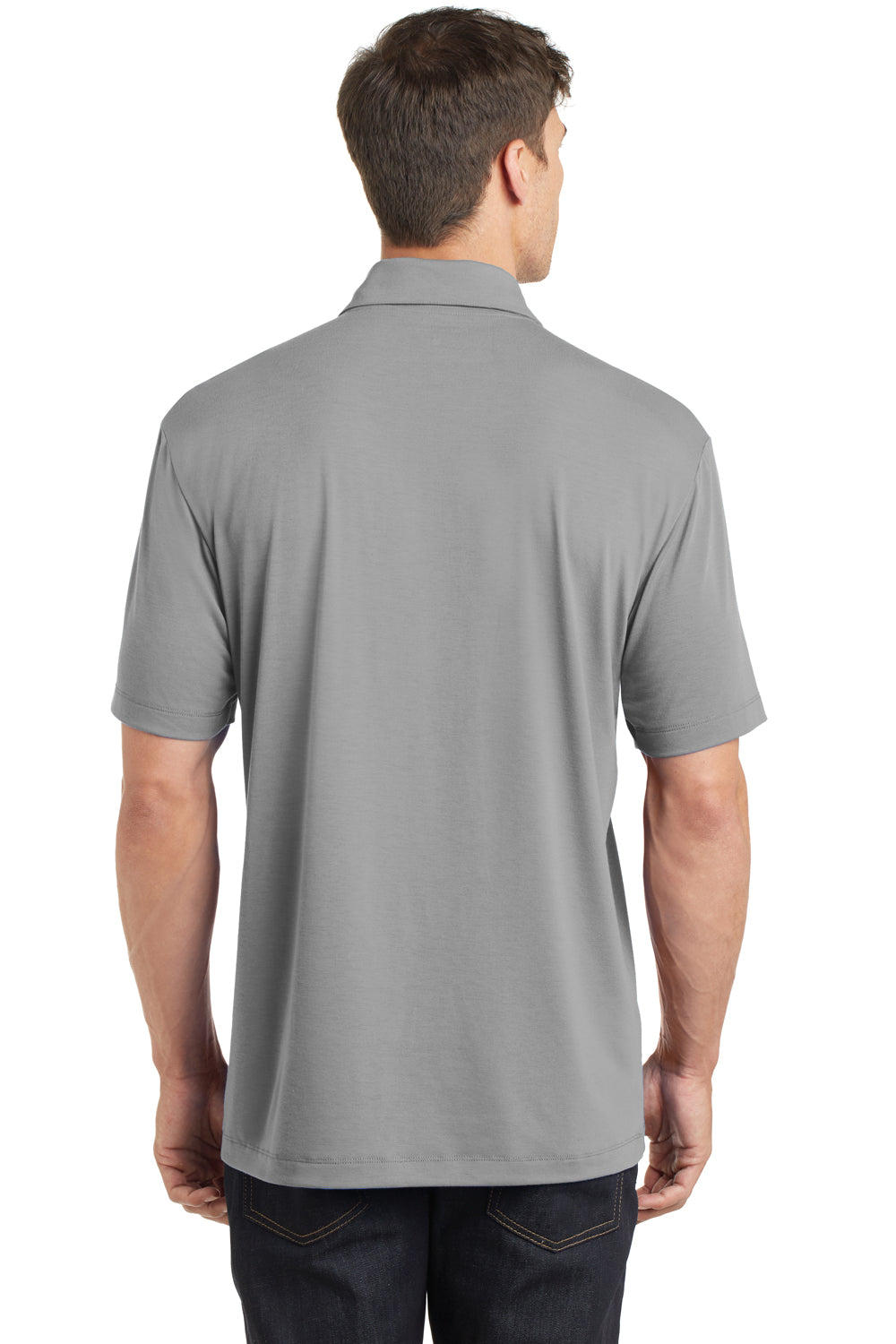 Port Authority K568 Mens Cotton Touch Performance Moisture Wicking Short Sleeve Polo Shirt Frost Grey Model Back