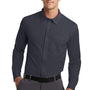 Port Authority Mens Dimension Moisture Wicking Long Sleeve Button Down Shirt w/ Pocket - Battleship Grey