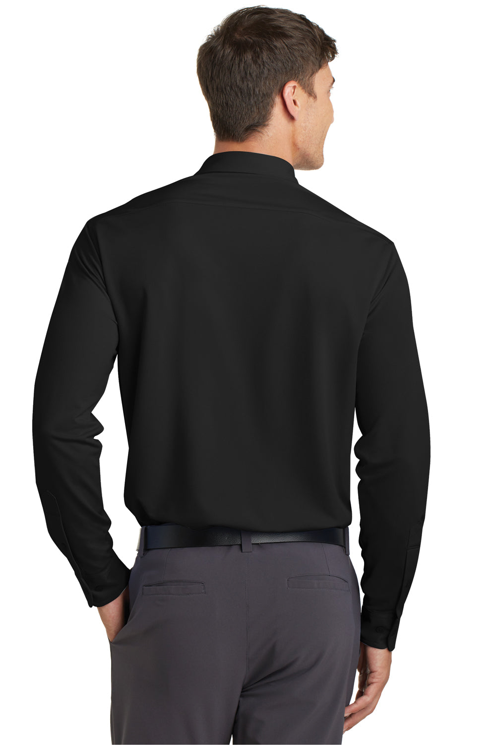 Port Authority K570 Mens Dimension Moisture Wicking Long Sleeve Button Down Shirt w/ Pocket Black Model Back