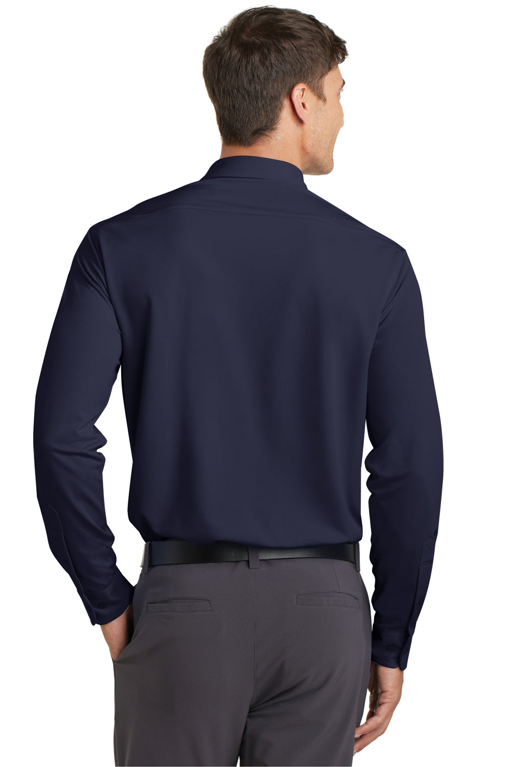 Port Authority K570 Mens Dimension Moisture Wicking Long Sleeve Button Down Shirt w/ Pocket Dark Navy Blue Model Back