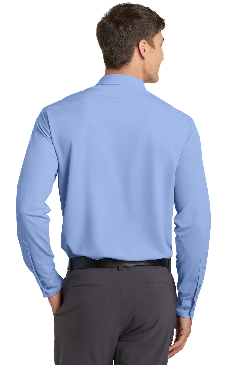 Port Authority K570 Mens Dimension Moisture Wicking Long Sleeve Button Down Shirt w/ Pocket Dress Shirt Blue Model Back