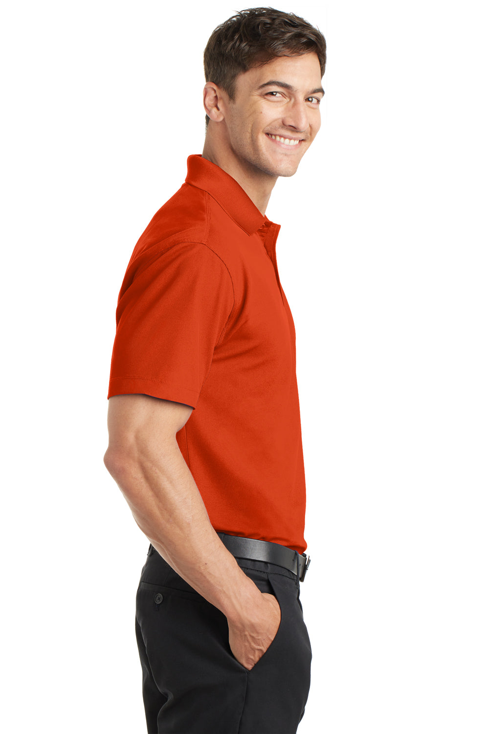 Port Authority K572 Mens Dry Zone Moisture Wicking Short Sleeve Polo Shirt Autumn Orange Model Side