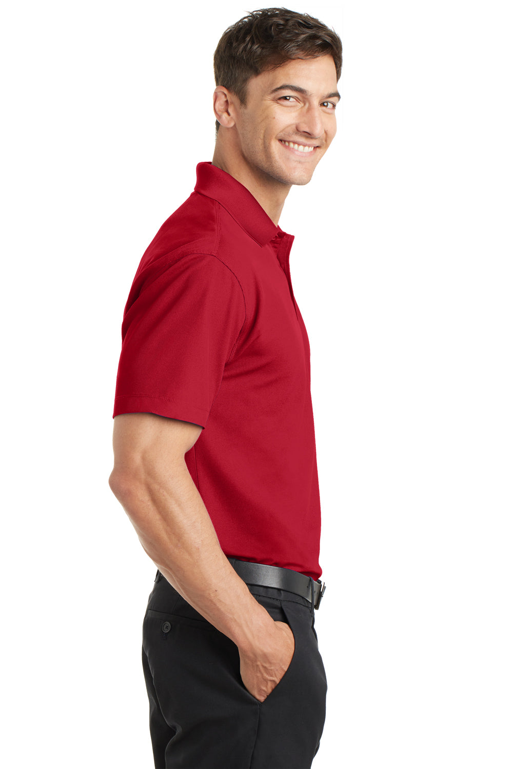 Port Authority K572 Mens Dry Zone Moisture Wicking Short Sleeve Polo Shirt Engine Red Model Side