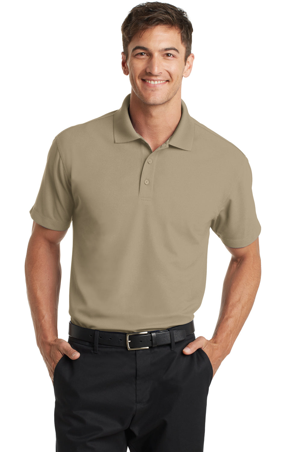 Port Authority K572 Mens Dry Zone Moisture Wicking Short Sleeve Polo Shirt Tan Model Front