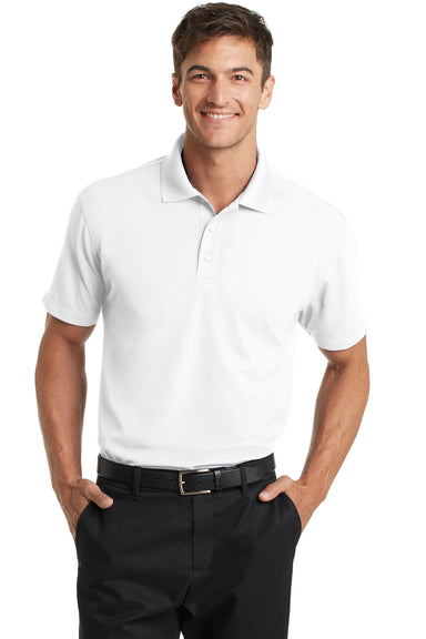 Port Authority K572 Mens Dry Zone Moisture Wicking Short Sleeve Polo Shirt White Model Front