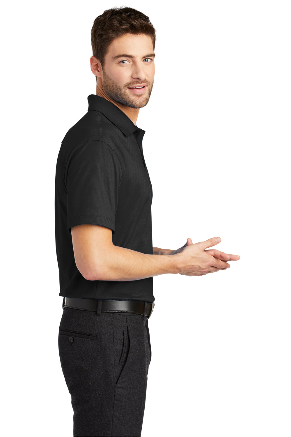 Port Authority K573 Mens Rapid Dry Moisture Wicking Short Sleeve Polo Shirt Black Model Side