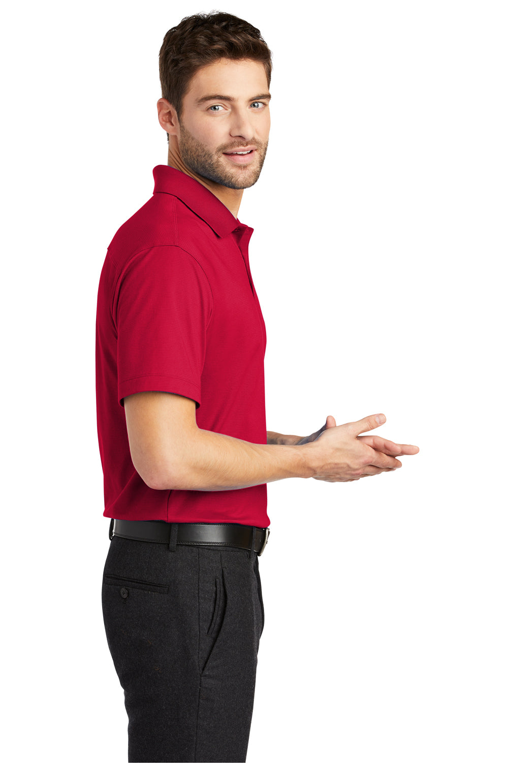 Port Authority K573 Mens Rapid Dry Moisture Wicking Short Sleeve Polo Shirt Engine Red Model Side