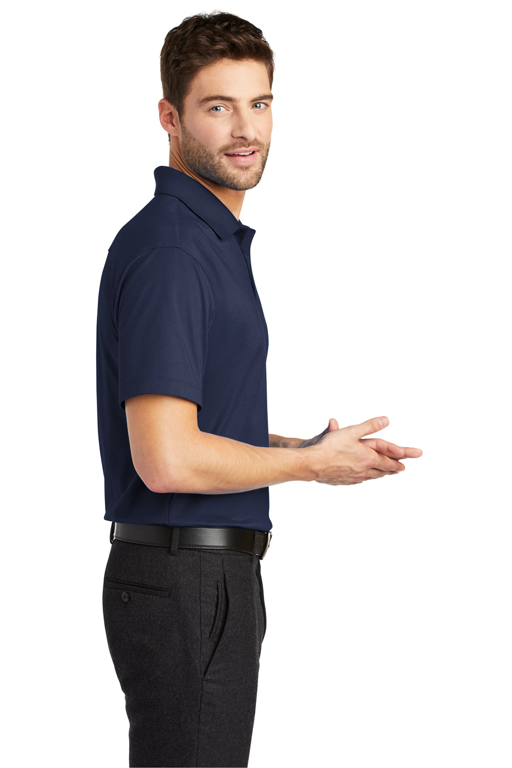 Port Authority K573 Mens Rapid Dry Moisture Wicking Short Sleeve Polo Shirt True Navy Blue Model Side