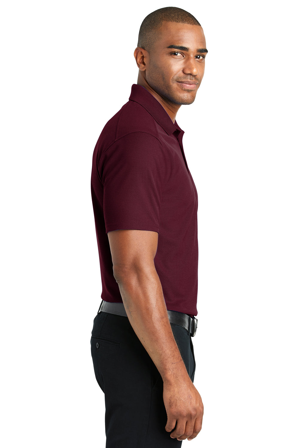 Port Authority K600 Mens EZPerformance Moisture Wicking Short Sleeve Polo Shirt Maroon Model Side