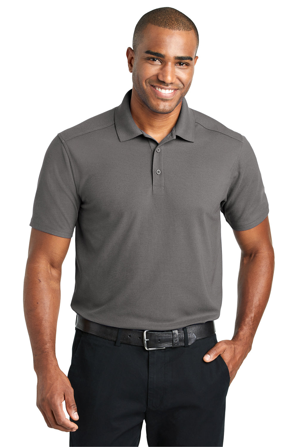 Port Authority K600 Mens EZPerformance Moisture Wicking Short Sleeve Polo Shirt Sterling Grey Model Front