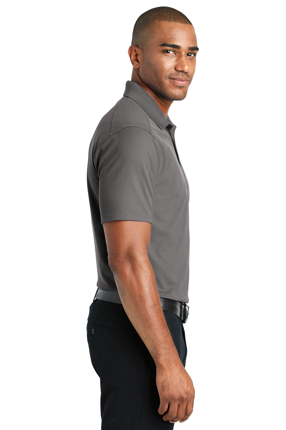 Port Authority K600 Mens EZPerformance Moisture Wicking Short Sleeve Polo Shirt Sterling Grey Model Side