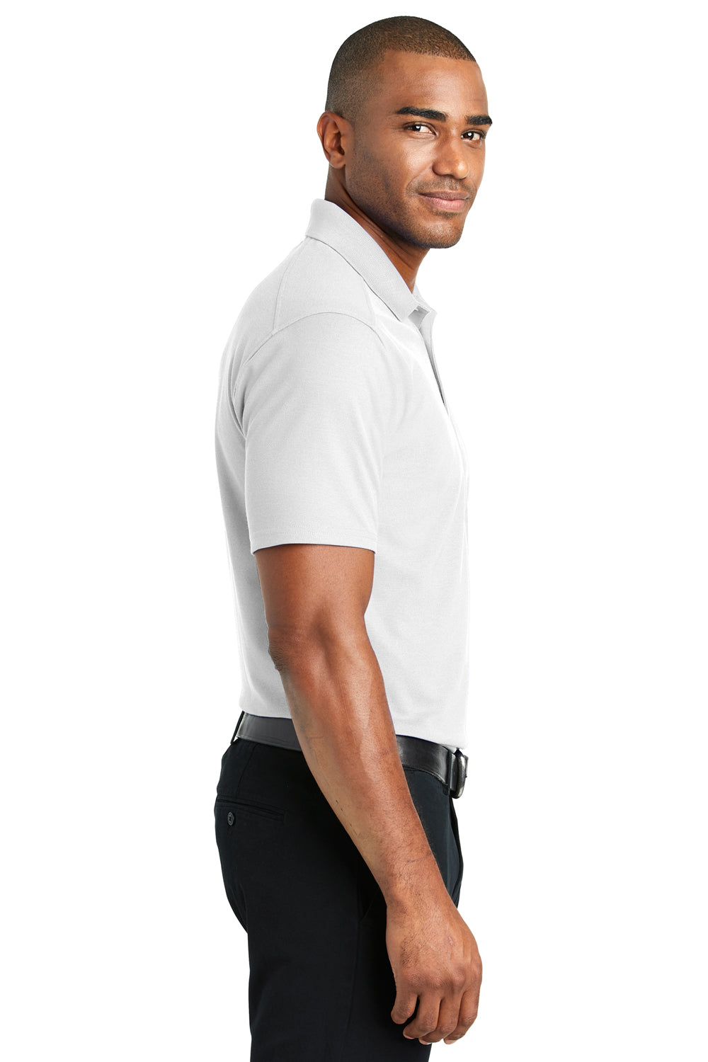 Port Authority K600 Mens EZPerformance Moisture Wicking Short Sleeve Polo Shirt White Model Side