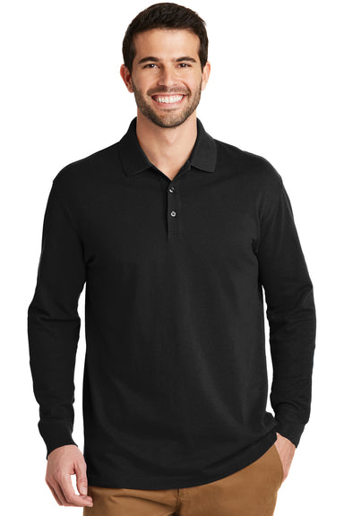 Port Authority K8000LS Mens Wrinkle Resistant Long Sleeve Polo Shirt Black Model Front