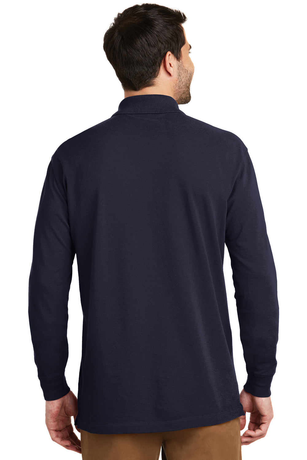 Port Authority K8000LS Mens Wrinkle Resistant Long Sleeve Polo Shirt Navy Blue Model Back