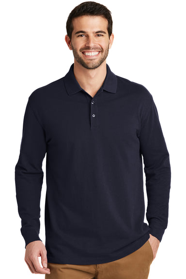 Port Authority K8000LS Mens Wrinkle Resistant Long Sleeve Polo Shirt Navy Blue Model Front